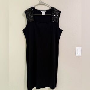 Exclusively Misook Black Sleeveless Dress w/ Sequin Shoulders – Size L